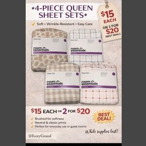 Room Essentials 4-Piece Queen Sheet Set
